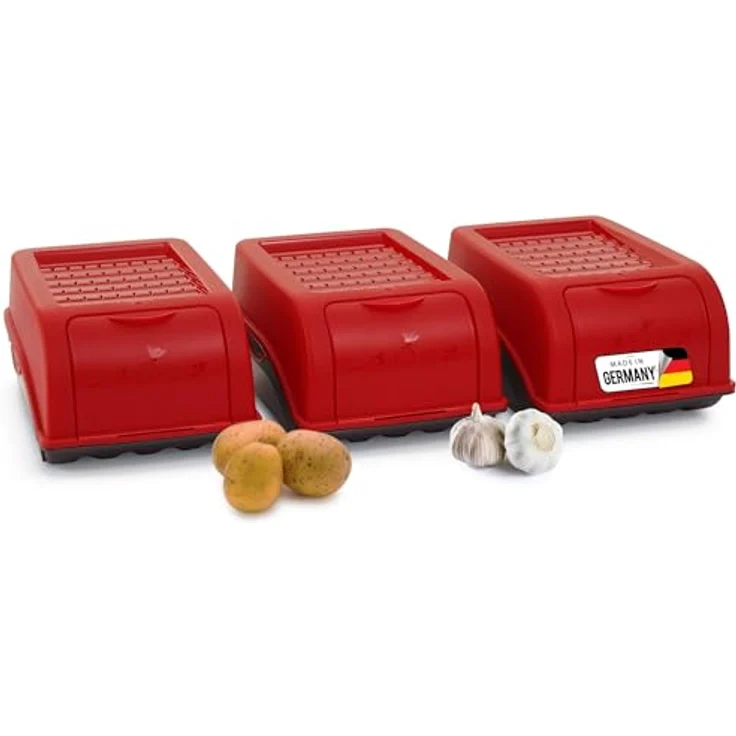 Novaliv Kartoffel Aufbewahrungsbox 3x klein 3,5L, ROT, stapelbar, Zwiebel- und Gemüsebox mit luftzirkulierendem Deckel – Bild 1