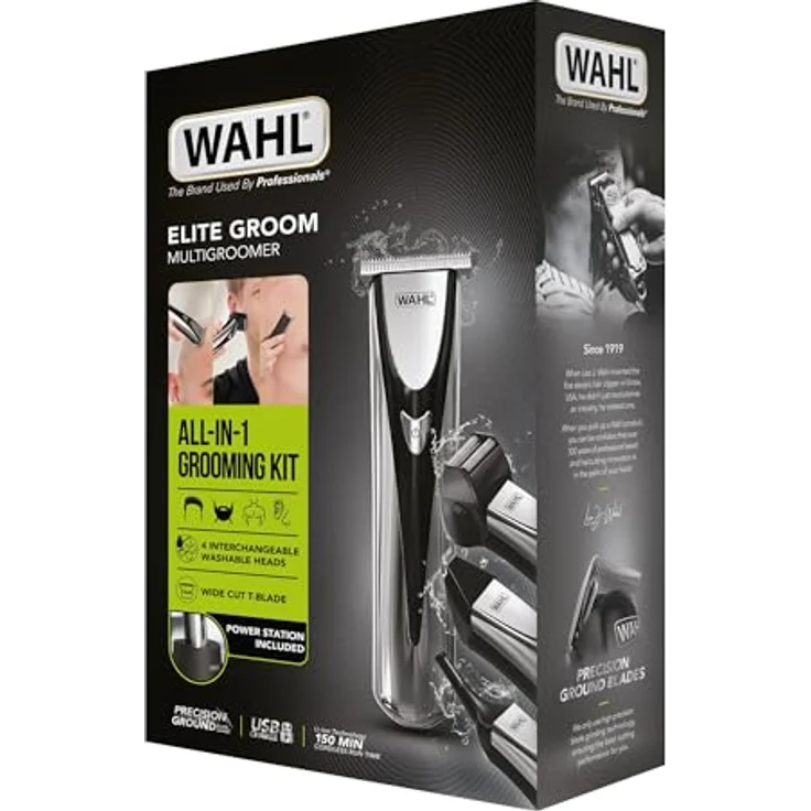 Wahl Elite Groom Multigroomer, 20-teiliges Akku-Körperpflegeset mit T-Klinge, Lithium-Ionen Technologie, Ladestation, USB-Ladung – Bild 8