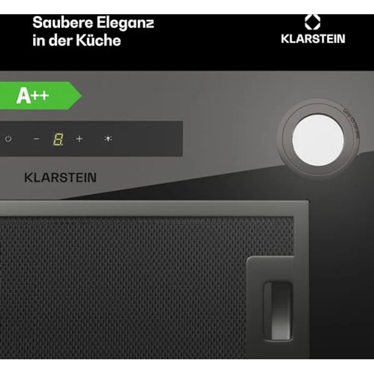 Klarstein Dunstabzugshaube 52cm, Abluft/Umluft-Dunstabzugshaube mit Filter, LED-Beleuchtung, Timer & Touch-Bedienfeld, Leise Einbau-Abzugshaube mit 439 m³/h Luftstrom, Edelstahl-Dunstabzug – Bild 2