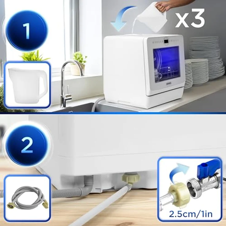 Duronic DW5 WE, Tischgeschirrspüler für 3 Gedecke mit 6 Programmen, 5 l Wassertank, ideal für Wohnmobile und kleine Küchen, in Weiß – Bild 4