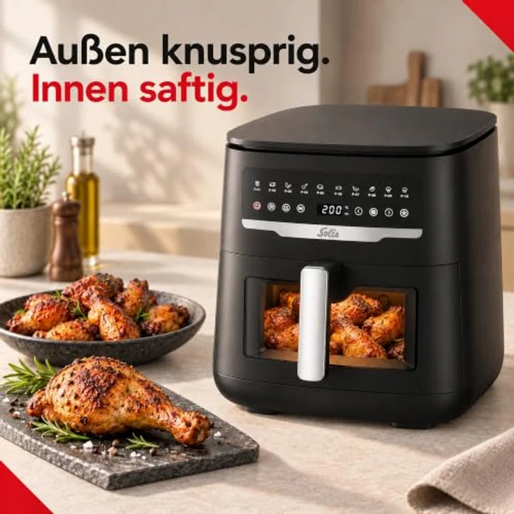 SOLIS OF SWITZERLAND Air Fryer Uno, Typ 8101, Heißluftfritteuse mit 10 Programmen, Sichtfenster, Rapid Air und zuschaltbarer Unterhitze – Bild 3