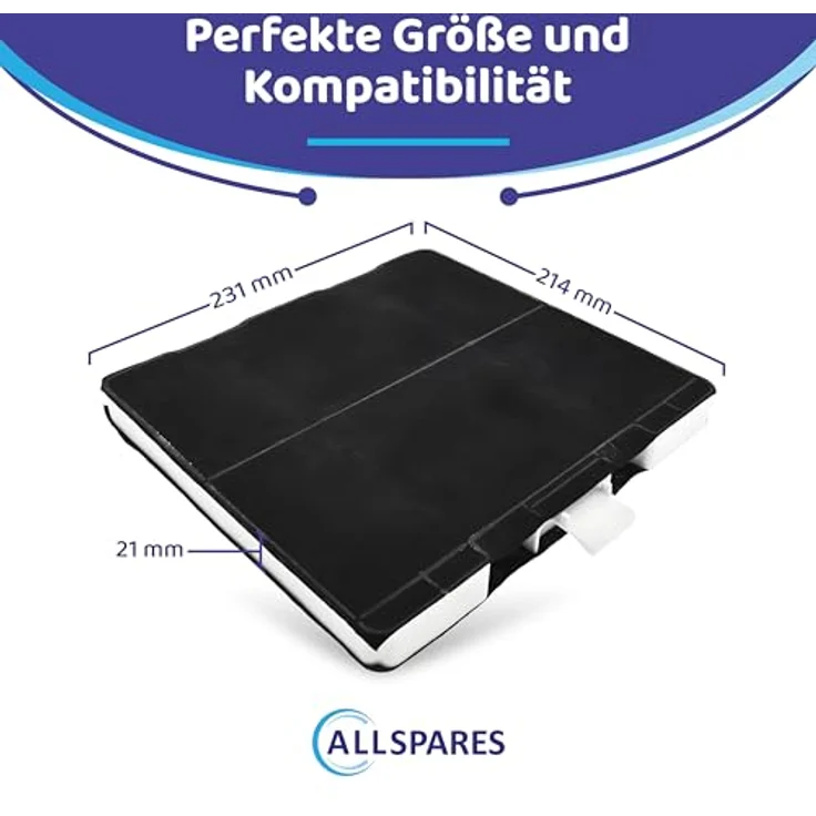 AllSpares 2x Aktivkohlefilter für Dunstabzugshauben, kompatibel mit Bosch DHZ5325, Siemens LZ53251, Neff Z5101X1, Maße 231x214x21mm – Bild 2