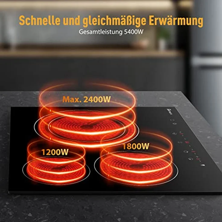 GASLAND Chef CH603BF, Autarkes 60cm Glaskeramikkochfeld mit 3 Kochzonen, Zweifach-Zone, Touch-Steuerung, Kindersicherung, 5,4 kW – Bild 2