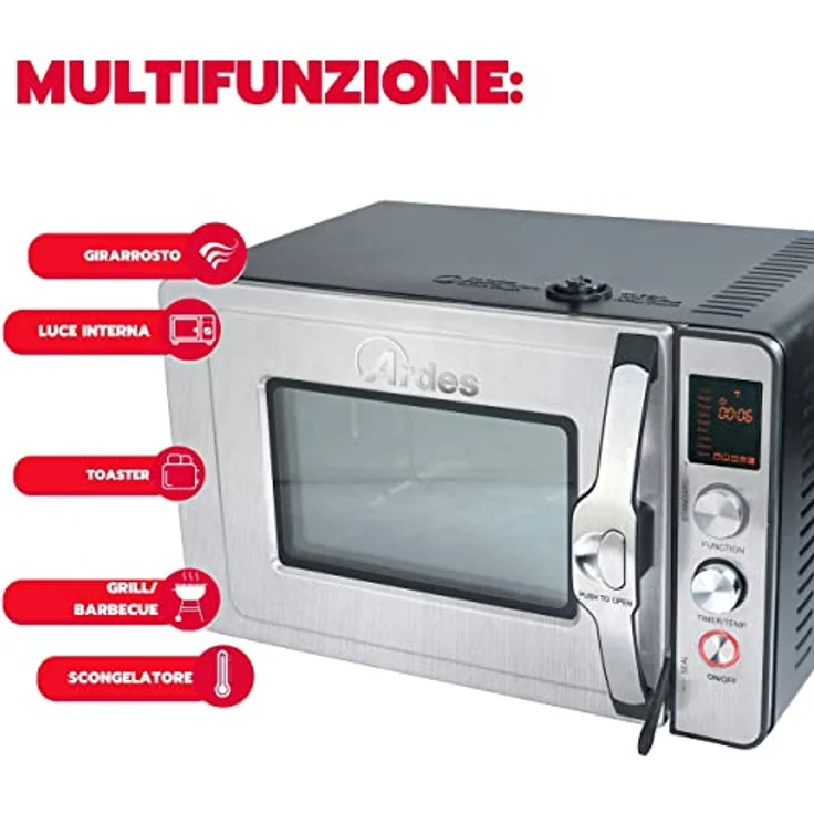 Ardes Dampfbackofen 30 Liter Elektrischer Dampf-Kleinbackofen mit 9 Garprogrammen Timer doppeltes Glas mit Zubehör CARLOMAGNO AR6430PR, Multifunktional mit LED-Digitalanzeige, 9 Garmodi, Breite 51 cm x Tiefe 39 cm x Höhe 33 cm, in Schwarz – Bild 4