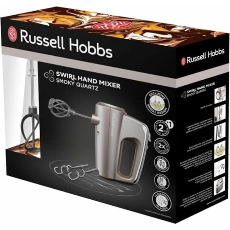 Russell Hobbs Handmixer Swirl Quartz, 4 Geschwindigkeitsstufen plus Turbofunktion, 2 Helix-Rührbesen aus glasfaserverstärktem Nylon, 2 Knethaken, Handrührgerät inkl. Aufbewahrungsbox 25892-56 – Bild 3