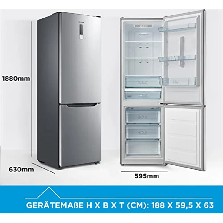 Midea MDRB424FGD02 Kühl-/Gefrierkombination/188 cm Höhe/NoFrost/Elektronische Steuerung/Super-Kühlfunktion/188 kWh/Jahr/224L Kühlteil/86L Gefrierteil – Bild 2