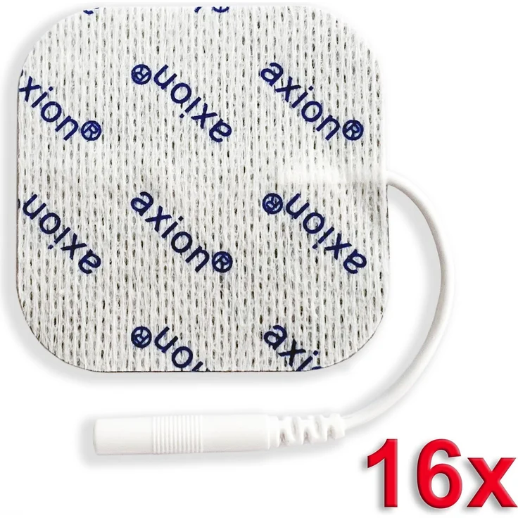 Axion Elektrodenpads 5x5 cm, selbstklebende TENS EMS Elektroden mit 2mm Steckanschluss, 16 Stück, optimale Stromverteilung für gezielte Schmerz- und Muskelbehandlung
