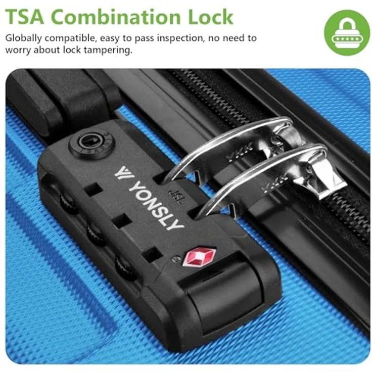 YONSLY Suitcase Set, Hartschalenkoffer mit TSA-Schloss, YKK-Reißverschluss, 4 Rollen, Handgepäck (Blau, S-M-L-XL) – Bild 4