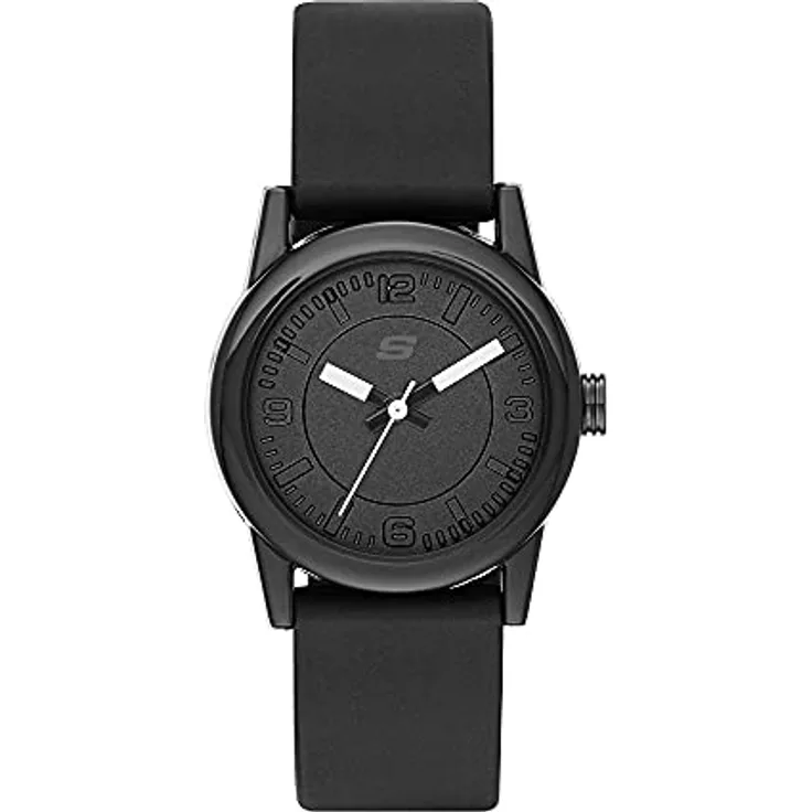 SKECHERS Damen Analog Quartz Uhr SR6028, 30 mm Gehäusegröße, schwarzes Zifferblatt, schwarzes Silikonarmband, wasserfest bis 30 m