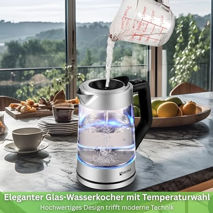 Ecosa EO-660 Glas-Wasserkocher, 2200W, 1,7L, Wasserstandsanzeige, Überhitzungsschutz – Bild 3