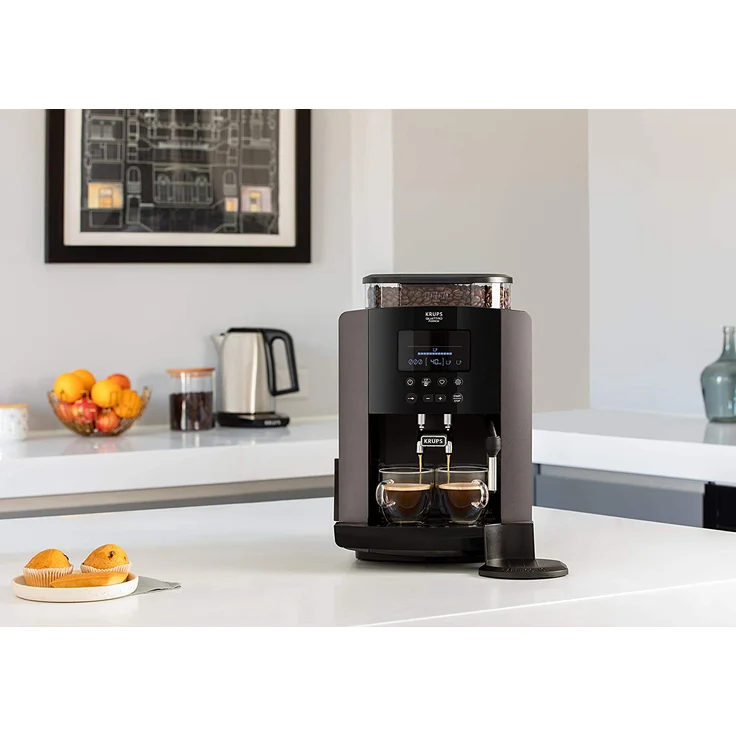 Krups EA819E Arabica Latte Quattro Force Kaffeevollautomat (1450 Watt, Wassertankkapazität: 1,7 Liter, Pumpendruck: 15 bar, LCD-Display) Platin-schwarz, mit Milchsystem – Bild 7