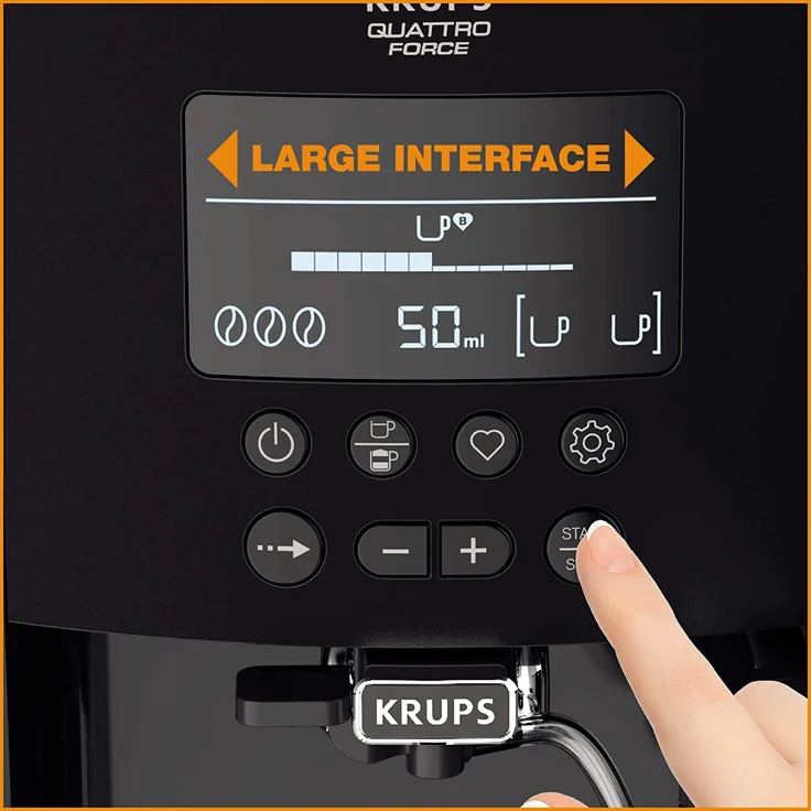 Krups EA819E Arabica Latte Quattro Force Kaffeevollautomat (1450 Watt, Wassertankkapazität: 1,7 Liter, Pumpendruck: 15 bar, LCD-Display) Platin-schwarz, mit Milchsystem – Bild 6