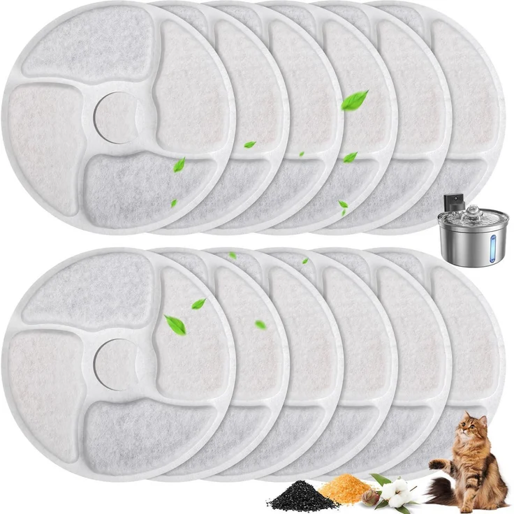 FEELNEEDY 12er Pack Katzenbrunnen Filter, Aktivkohle Ersatzfilter für FN-W19 Trinkbrunnen mit 3-stufigem Filtersystem und Einzelverpackung