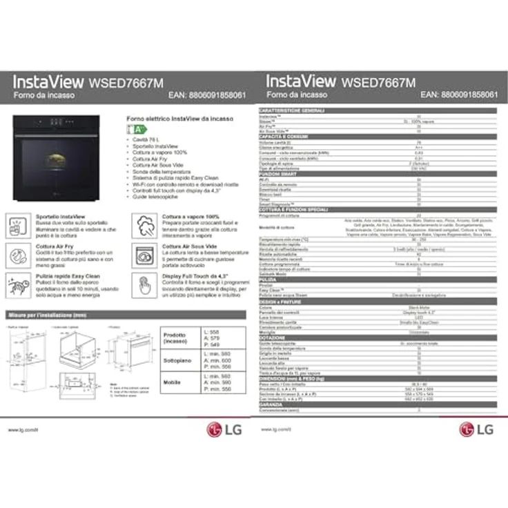 LG WSED7667M, Elektrischer Ofen mit 76 l Garraum, Energieeffizienz A++, Lüfterunterstützt, 30 - 250 °C – Bild 29