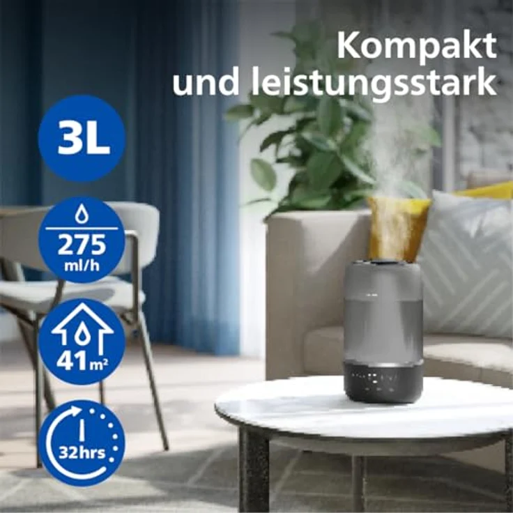 Philips Luftbefeuchter HU1510 1000 Series, ultraschall, mit Aroma-Diffusor, Stimmungslicht, App verbunden – Bild 4