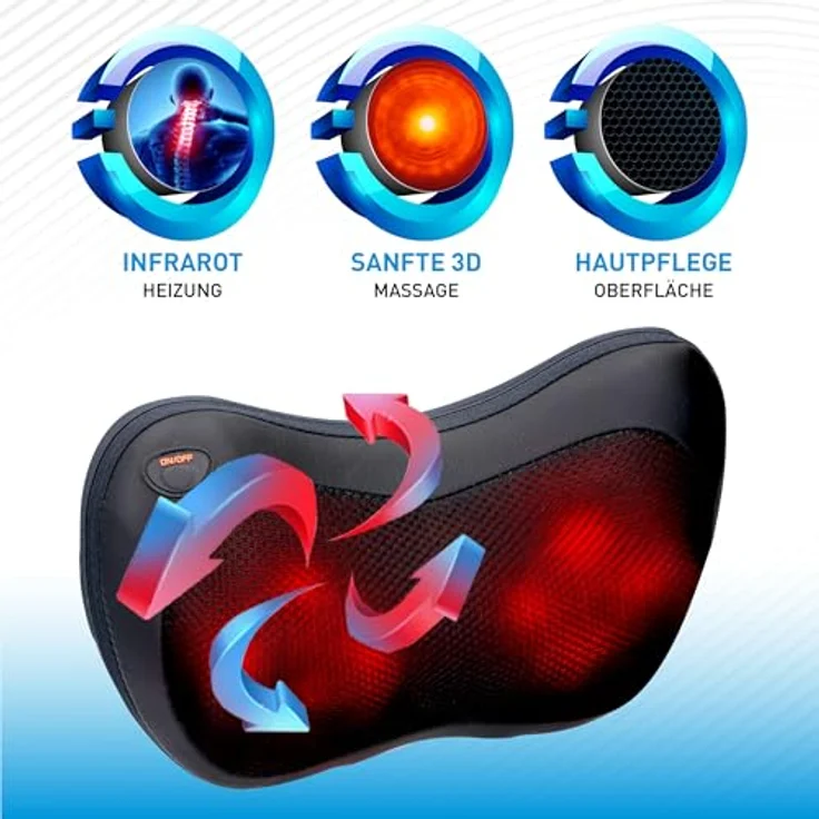 Grundig Massagegerät - Massagekissen zur Linderung von Muskelschmerzen - Rückenmassagegerät mit 4 Massageköpfen und Infrarot-Heizung - mit 2 Steckern (inkl. Autostecker) - Schwarz – Bild 5