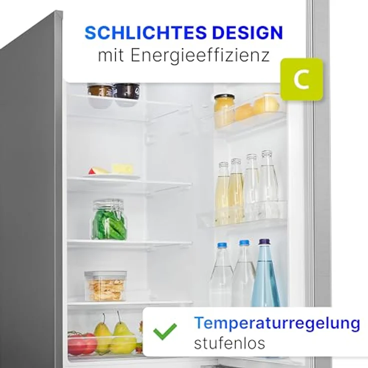 Bomann® Kühlschrank mit Gefrierfach 180cm hoch | Kühl Gefrierkombination 268L mit 4 Ablagen & 3 Schubladen | Türanschlag wechselbar | leise Kühlgefrierkombi mit 36db | Kühlschrank KG 7353 inox – Bild 2