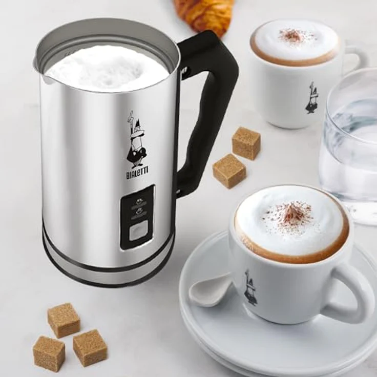 Bialetti MK01 Milchaufschäumer, elektrisch, 500W, antihaftbeschichtet, 240 ml Milchschaum, Kunststoff, Edelstahl, silber – Bild 3