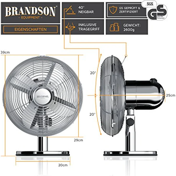 Brandson Tischventilator Design Retro - Ventilator mit 3 Geschwindigkeitsstufen - mobiler Lüfter - – Bild 4