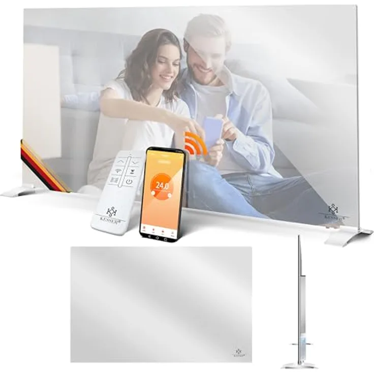 KESSER® Infrarotheizung 500W Spiegelheizung Energiesparend 2in1 Standgerät & Wandmontage Elektroheizung mit Erkennung Offener Fenster + Fernbedienung & App-Steuerung Thermostat Infrarot Heizpaneel, weiß