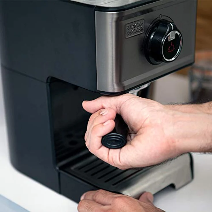 Black+Decker BXCO1200E - Espressomaschine, 15 Bar, 1.200W, Thermoblock-Schnellerhitzung, Milchaufschäumer, gemahlener Kaffee oder Kaffepads, Edelstahl, schwarz – Bild 3