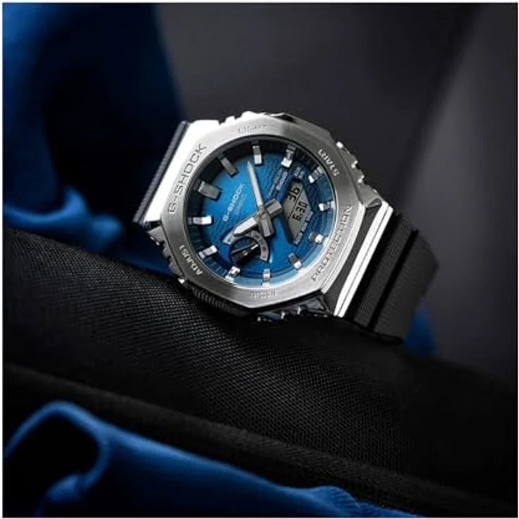 Casio G-Shock Solar Bluetooth Herrenuhr, analog-digital, blau, Edelstahlgehäuse, Quarzwerk, Funktionen: Alarm, Beleuchtung, Stoppuhr – Bild 4