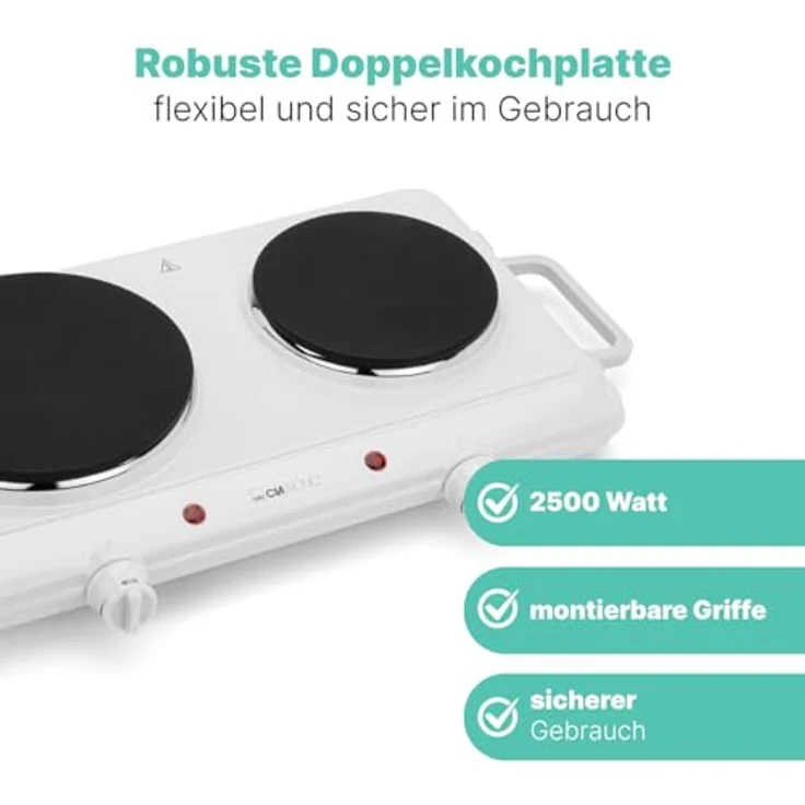 Clatronic Doppelkochplatte DKP 3583, 2 Kochplatten, stufenlos regelbare Thermostate, hohe Standfestigkeit, weiß – Bild 6