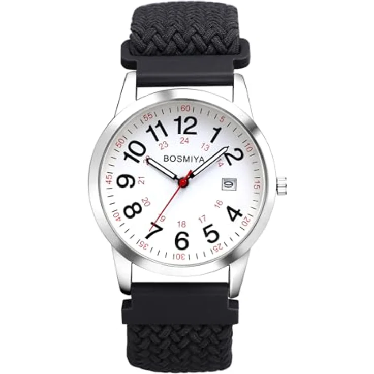 JewelryWe Geflochtene Elastische Uhr, Analog Quarz Armbanduhr mit Grau Gewebtem Stretcharmband, 24-Stunden-Zifferblatt und großen Zahlen für Damen und Herren – Bild 1