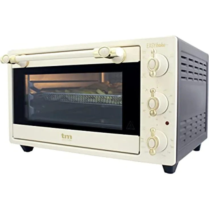 TM Electron EASYBAKE TMPHO020REB Minibackofen Retro Design mit ölfreier Fritteuse-Funktion, 20 Liter, einstellbare Temperatur 80 °C bis 250 °C, 5 Funktionen, inkl. 4 Zubehörteile