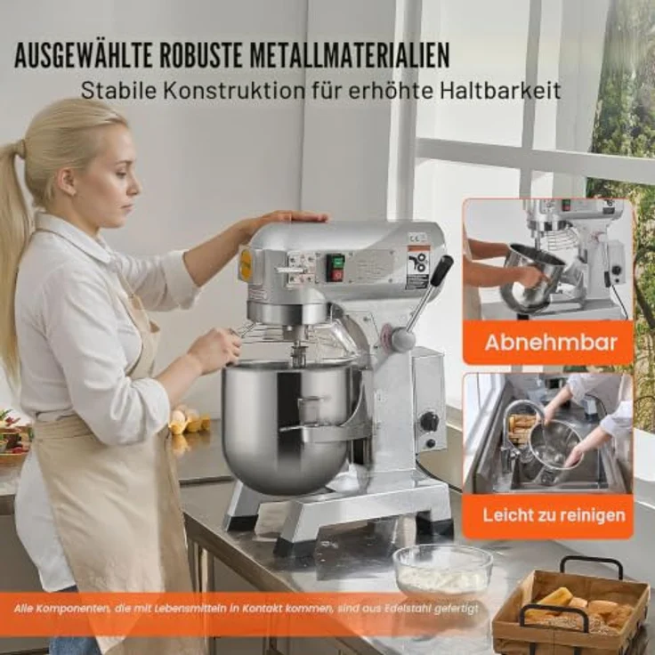 VEVOR Kommerzieller Küchenmixer B15B, 14 l Standmixer mit 3 Geschwindigkeiten, 550 W, Edelstahl-Schüssel und 3 Aufsätzen, funkeln Silber – Bild 5