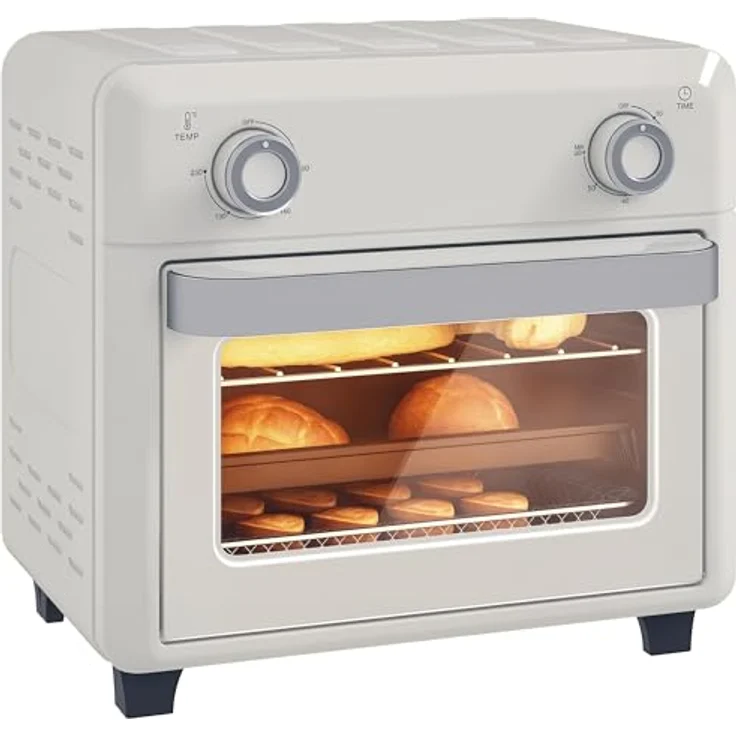 HOMCOM Mini Backofen mit Umluft 10 L, 1000W, temperaturregulierbar 80-230℃, 60 Min. Timer, Innenbeleuchtung, cremeweiß – Bild 1