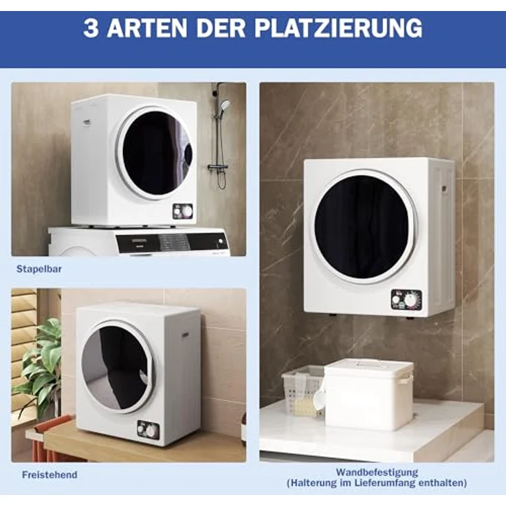 HOMCOM Waschtrockner B61-007V90WT, 2.5 kg, Kompakt, 4 Trockenprogramme, Wandmontage, weiß – Bild 8