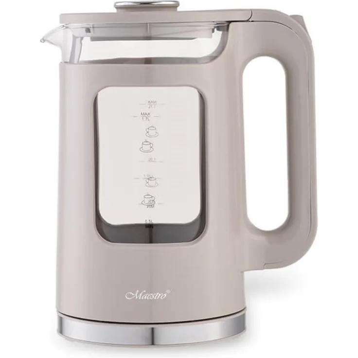 Maestro MR-065 Wasserkocher 1,7 l 2200 W mit Wasserstandsanzeige, LED-Beleuchtung und drehbarem Sockel, Beige