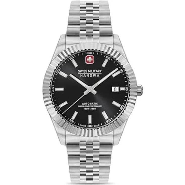 Swiss Military Hanowa Herren Analog Schweizer Automatikwerk Uhr mit Edelstahl Armband SMWGL0002101, Schwarz/Silber, Saphirglas, 10 bar wasserdicht – Bild 1
