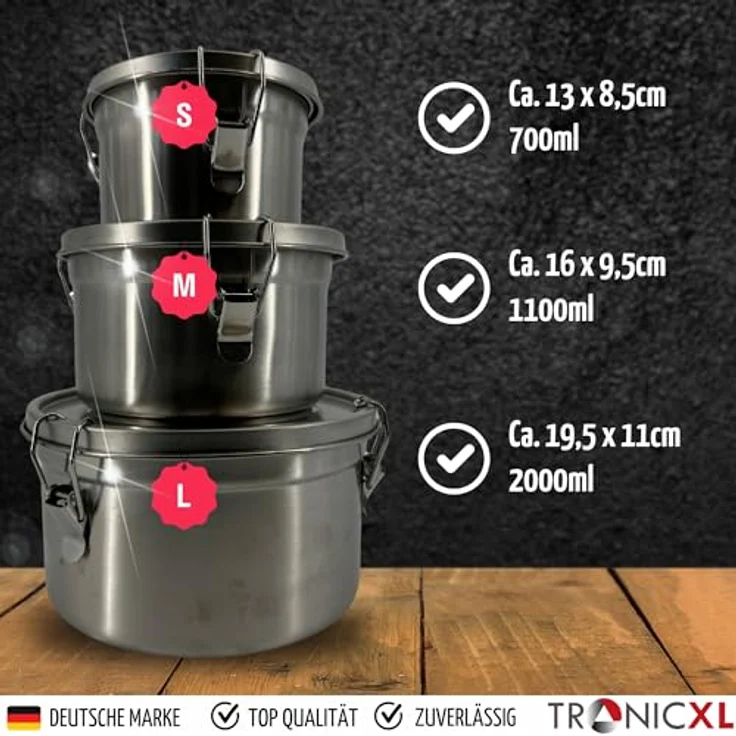 TronicXL XXL Set Kräuter Aufbewahrungsdose luftdicht kompatibel mit Boveda + Pack 62% Grow Aufbewahrung Ernte Dose, 3er Set in Edelstahl mit Feuchtigkeitsregulierer – Bild 3