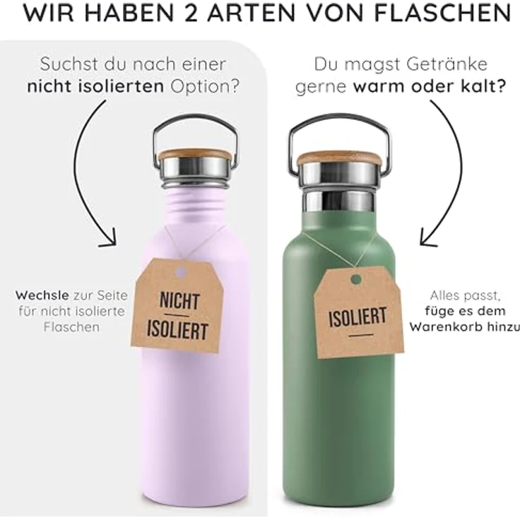 Bambaw Edelstahl Trinkflasche 1 l | Isolierte Thermosflasche für Sport, Büro, Schule, Outdoor | Auslaufsicher & ohne Plastik | Langlebige Wasserflasche für heiße & kalte Getränke