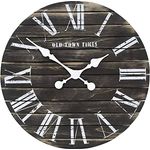 K&L Wall Art Lautlose Vintage Wanduhr Farmhouse Uhr langlebiges Uhrwerk ohne Ticken Shabby Chic Holzbretter 45cm große Wanduhren (Ø 45cm Schwarz Used Look)
