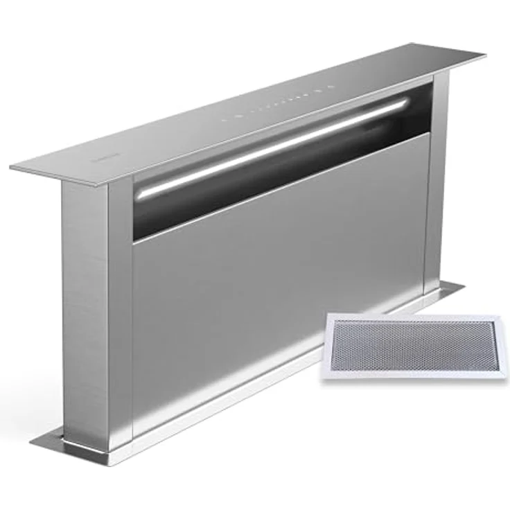 Klarstein Royal Flush 75 Downdraft Dunstabzugshaube, A++, 604 m³/h, Touch-Bedienfeld, LED-Licht, Edelstahl, leise mit 52 dB, ideal für Kücheninseln – Bild 1