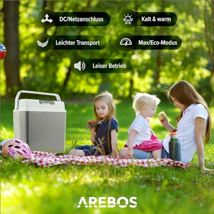 Arebos 20 Liter Kühlbox, thermo-elektrische Kühl- und Warmhaltebox mit ECO-Modus, 12/230 V für Auto und Steckdose, anthrazit – Bild 2