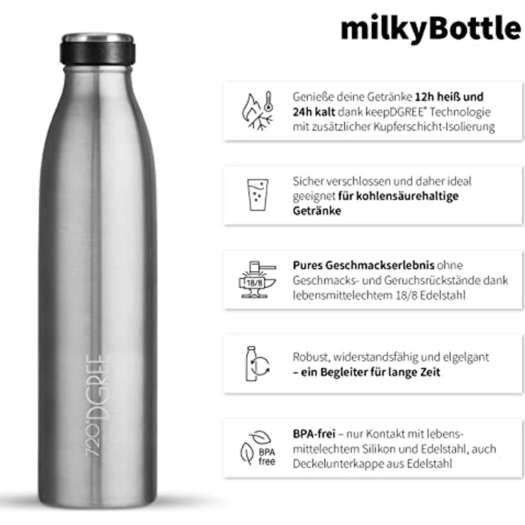 Trinkflasche Isolierflasche Edelstahl 350ml Doppelwandig 720°DGREE milkyBottle solid stainless – Bild 2