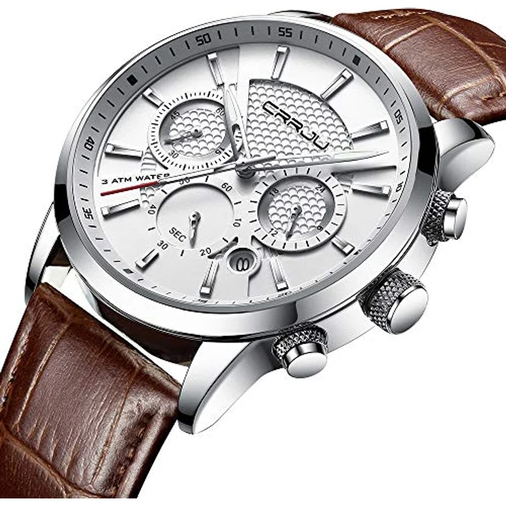 CRRJU Chronograph Herrenarmbanduhr, Analog Quarz mit Lederarmband, wasserdicht, Datumsanzeige, Schwarz – Bild 2