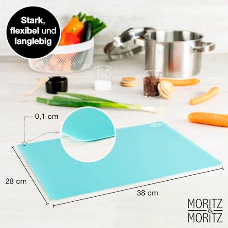 Moritz & Moritz 4x Schneidematte Küche - Je 28 x 38 cm - Schneideunterlage Küche für schnelles Arbeiten - Schneidebrett Kunststoff Flexibel – Bild 2