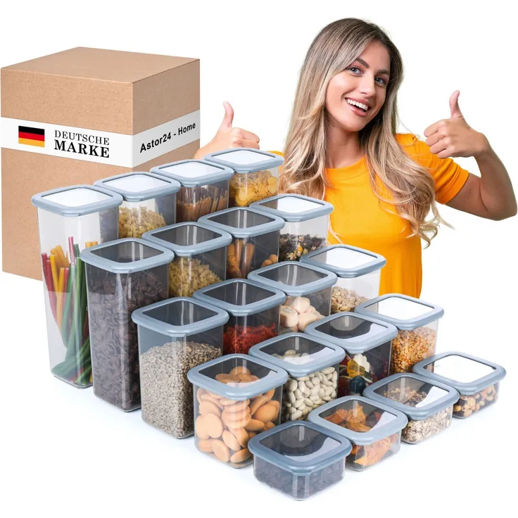 astor24 PREMIUM Vorratsdosen Luftdicht 20er Set BPA-frei, Anthrazit