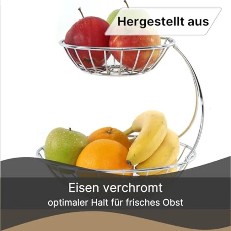 DESIGN DELIGHTS OBST ETAGERE STAGE | 24 cm, Eisen, zweistöckig | Metall Obstständer, Früchteschale, Brotkorb, verchromt – Bild 3