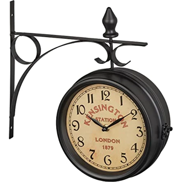 Relaxdays Bahnhofsuhr doppelseitig, London, Retro, HBT 33 x 34 x 10 cm, Batterie, analog, Wanduhr Vintage Deko, schwarz – Bild 1