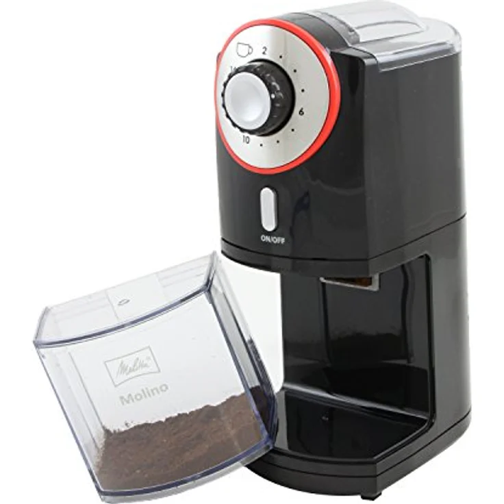 Melitta Molino Kaffeemühle, 1019-01, Elektrische Kaffeemühle, flache Mahlscheibe, Schwarz/Rot, CD - Molino - rote Matte – Bild 4