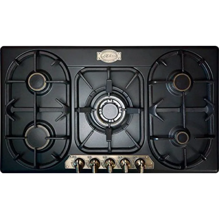 Kaiser KG 9325 EM, Gas-Kochfeld 90 cm mit 5 Gaskochstellen, 3,8 kW Wok-Brenner, Emailliert Schwarz, Retro Design