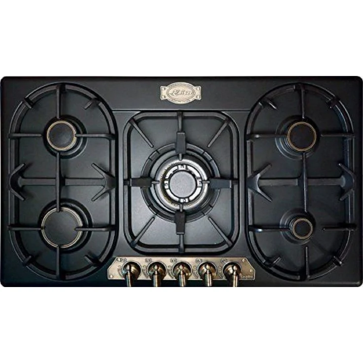 Kaiser KG 9325 EM, Gas-Kochfeld 90 cm mit 5 Gaskochstellen, 3,8 kW Wok-Brenner, Emailliert Schwarz, Retro Design