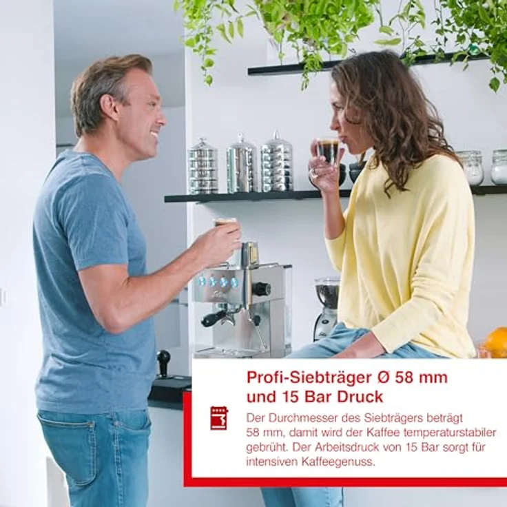Solis Gran Gusto 58 mm Siebträger Kaffeemaschine, 15 Bar, 1,7 L Wassertank, Edelstahl – Bild 3