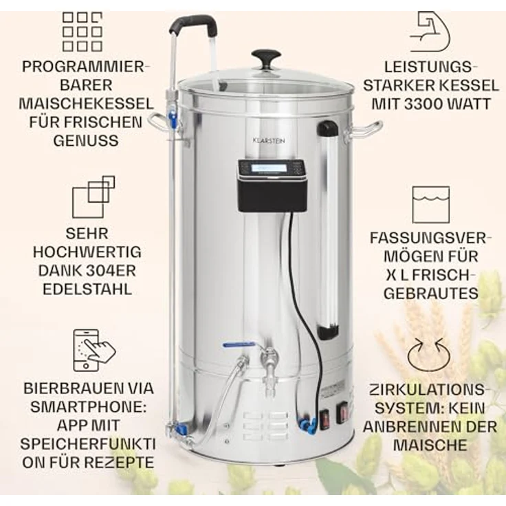 Klarstein Brauheld Smart 45, Bierzapfanlage mit 2500W, 45L Edelstahl, LCD Display, App-Steuerung, 11 Brauschritte – Bild 3